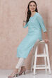Sky Blue Cotton Straight Kurta image number 5